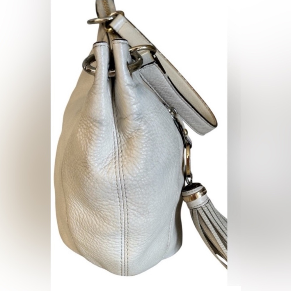 Michaels Kors Cream Pebbled Leather Hobo Slouch Satchel Tassel Purse Bag - Picture 5 of 16